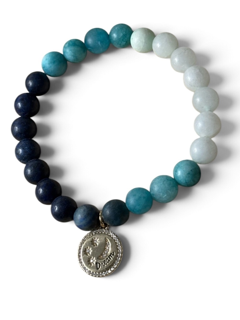 ‘Dream' Water Element Beaded Ombré Lapis Lazuli White Jade Stretch Bracelet